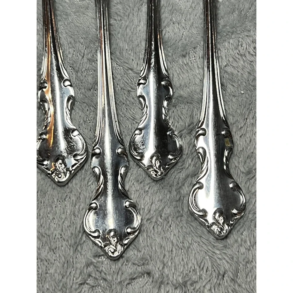 Vintage Eldan Japan Rococo‎ Style Stainless Serving Spoons Set of 4 Ornate 8in